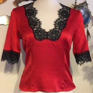 Moda International M Silk Top Floral Black Lace Red